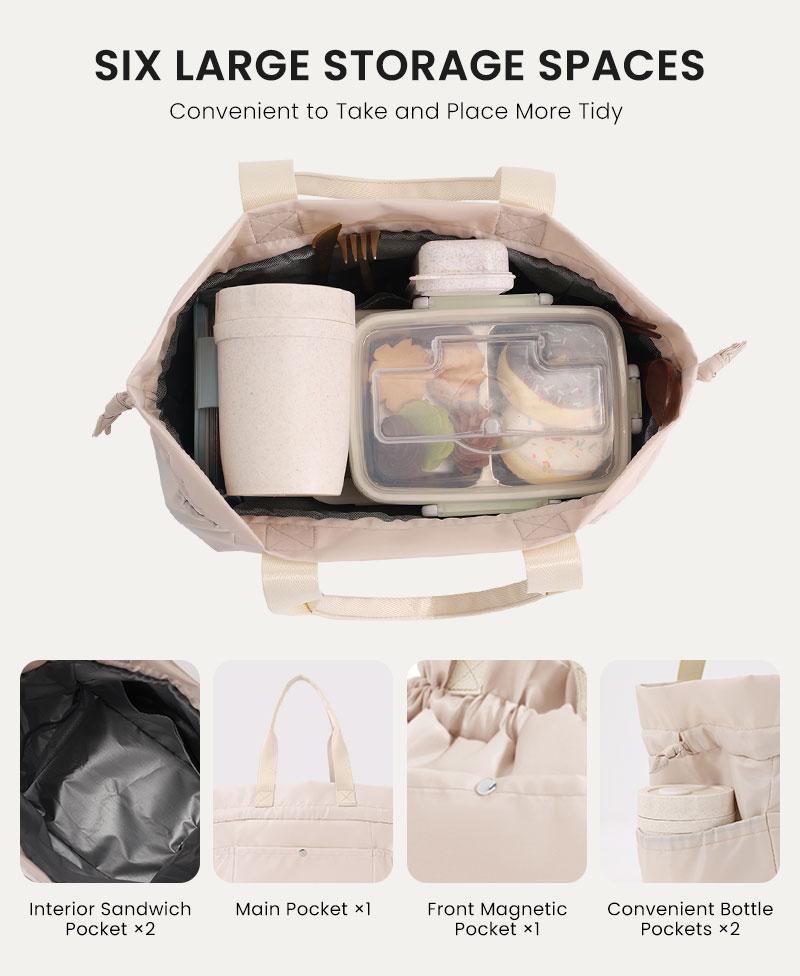 Lunch Bag Women Reusable Insulated Drawstring Lunch Bag Stain-Resistant 11L, Large Capacity Lunch box for Women Perfect for Office, Picnic,School