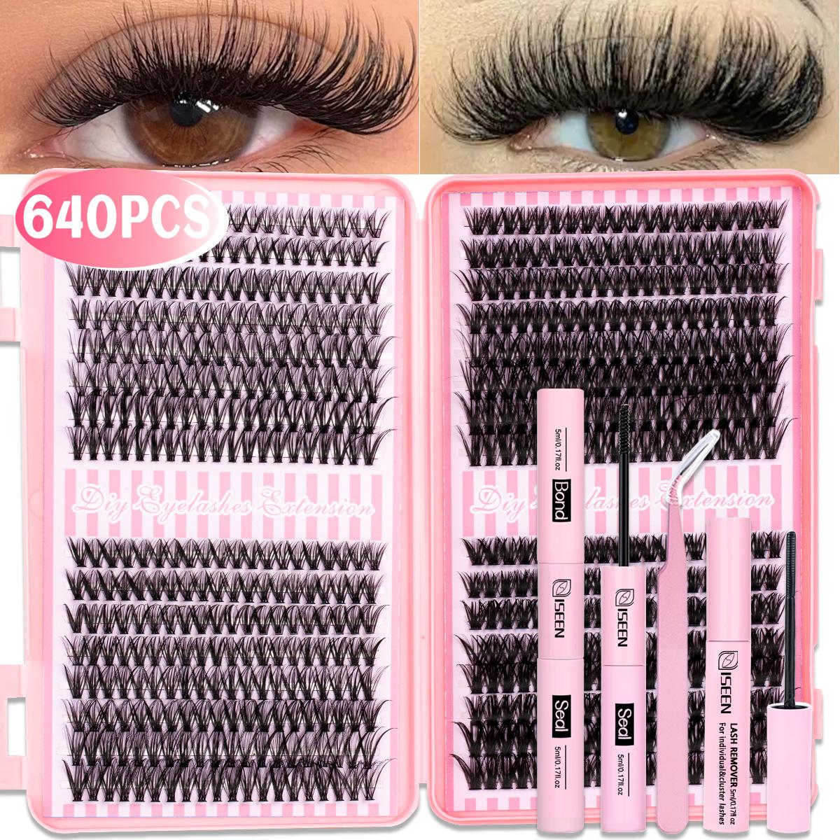 Natural Dense Eyelash Cluster Kit 30-80D/60-100D, Soft Long-Lasting Lashes, D Curl DIY Extension Set Includes Bond&Seal &Remove&Eyelash Tweezers，Easy at-Home DIY with Multiple Lengths Available, Eyelash Extensions