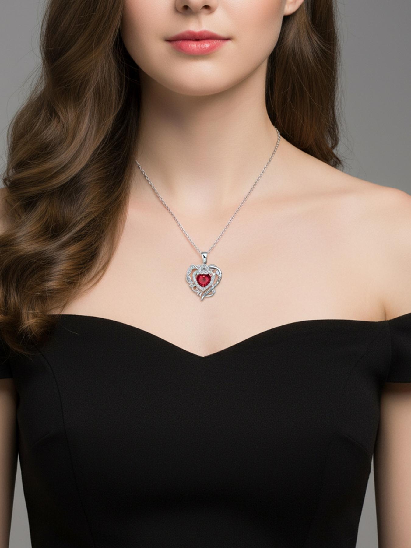 Rose Heart Mom Necklace With Rose Jewelry Gift Box, Love Heart Necklace, Flower Heart Pendant Necklace for Mother, Christmas Birthday Mother's Day Jewelry Gift for Mom Grandma