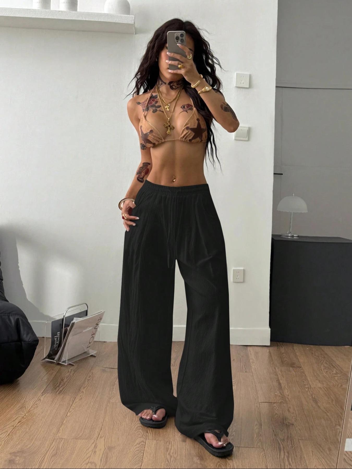 Women's Bohemian Style Casual Pants, Low Waist Loose-Fitting Design, Comfortable Daily Wear, Perfect for Vacation & Everyday
