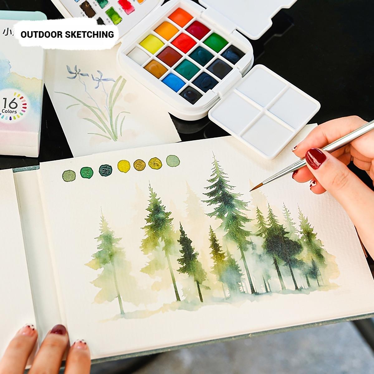 16 Color Watercolor Solid Paint Set, Art Drawing Supplies, Includes Metal Brushes, Portable Gift Box, Ideal for Adults Teens Students, Holiday Gift