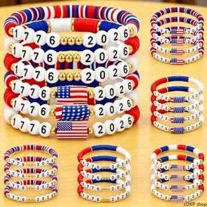24Pcs USA 250th Anniversary Flag Bracelets, Red White Blue Patriotic Wristbands For Adults And Teens, Ideal For Independence Day Parades, Summer Parties And Holiday Celebration Favors