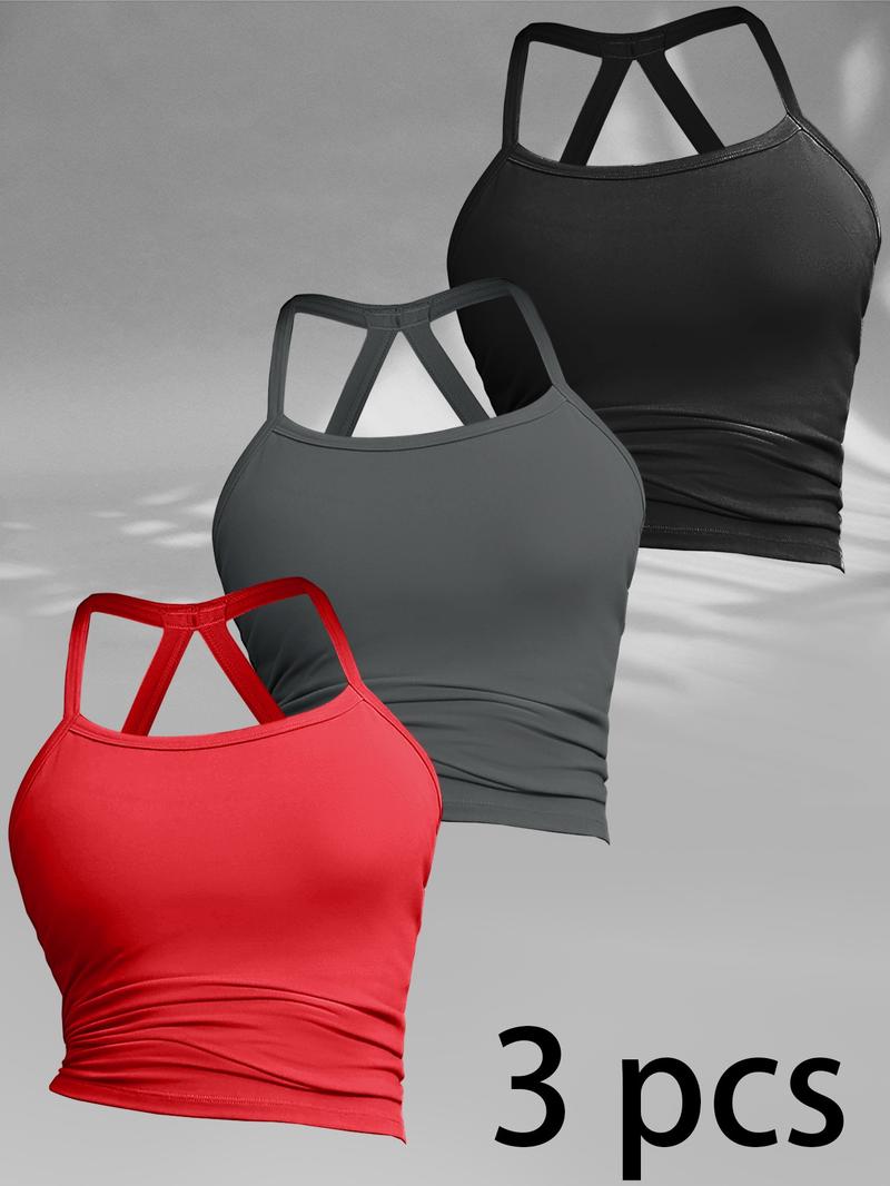 3-Pack Women's Cross Back Long Stretch Sports Bra with Built in Non-Removable Pads for Gym Wear