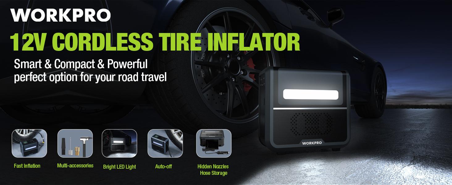 #JumpstartSale WORKPRO Tire Inflator Portable Air Compressor-12V Portable Air Pump for Car Tires with 7500mAh Battery-150PSI Air Compressor for Car-3-in-1 Tire Pump Air Pump for Inflatables with Dual Power Supply