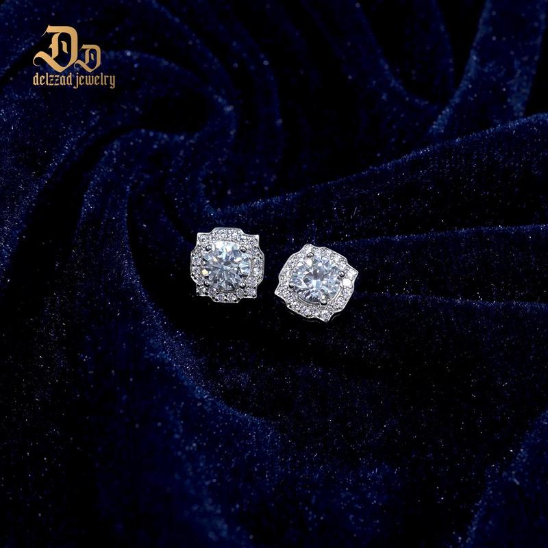 Delzzad 18K Gold-Plated Luxury Earrings Round VVS Synthetic Moissanite S925 Stud Earrings Jewelry Perfect Birthday Mother’s Day Christmas Gift for Men Women Wedding Set