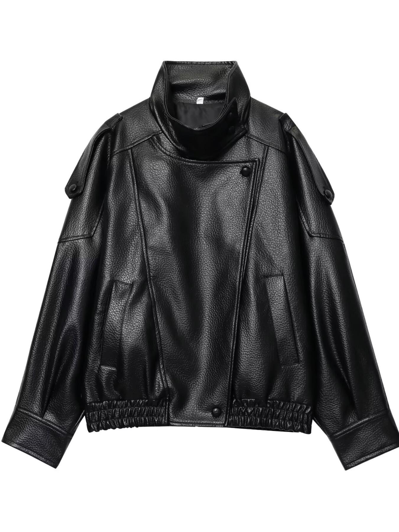 Spring/Autumn New Women's Loose Oversized European And American Style Fashion Minimalist Versatile Jacket Premium Faux Leather Coat Black Spring/Autumn New Women's Loose Oversized European And American Style Fashion Minimalist Versatile Jacket Premium Faux Leather Coat Black
