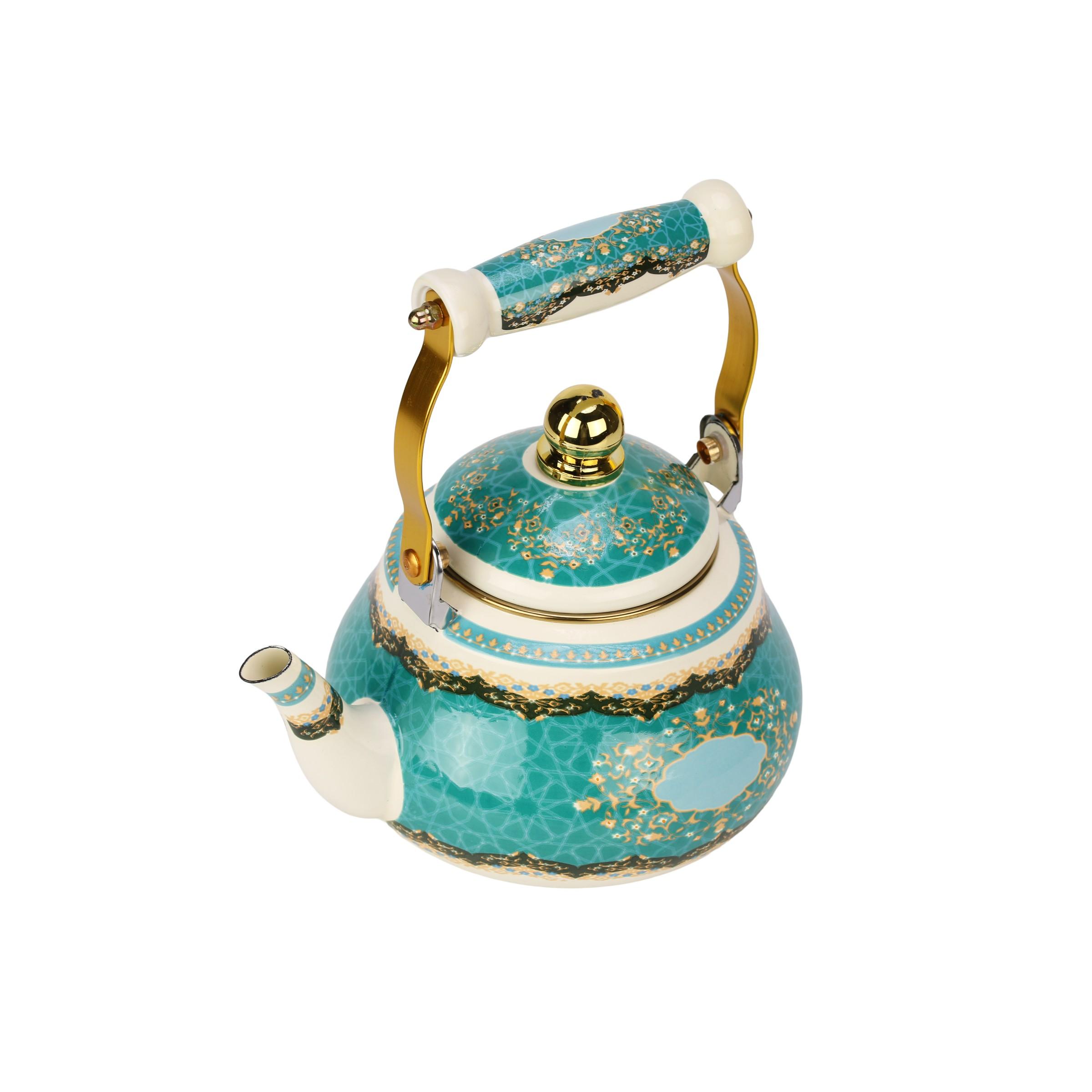 Enamel Tea Kettle with Ceramic Handle, Floral Design, 1.5L-2.5L Capacity, Suitable for Stove & Electric Cooker, Home & Outdoor Use