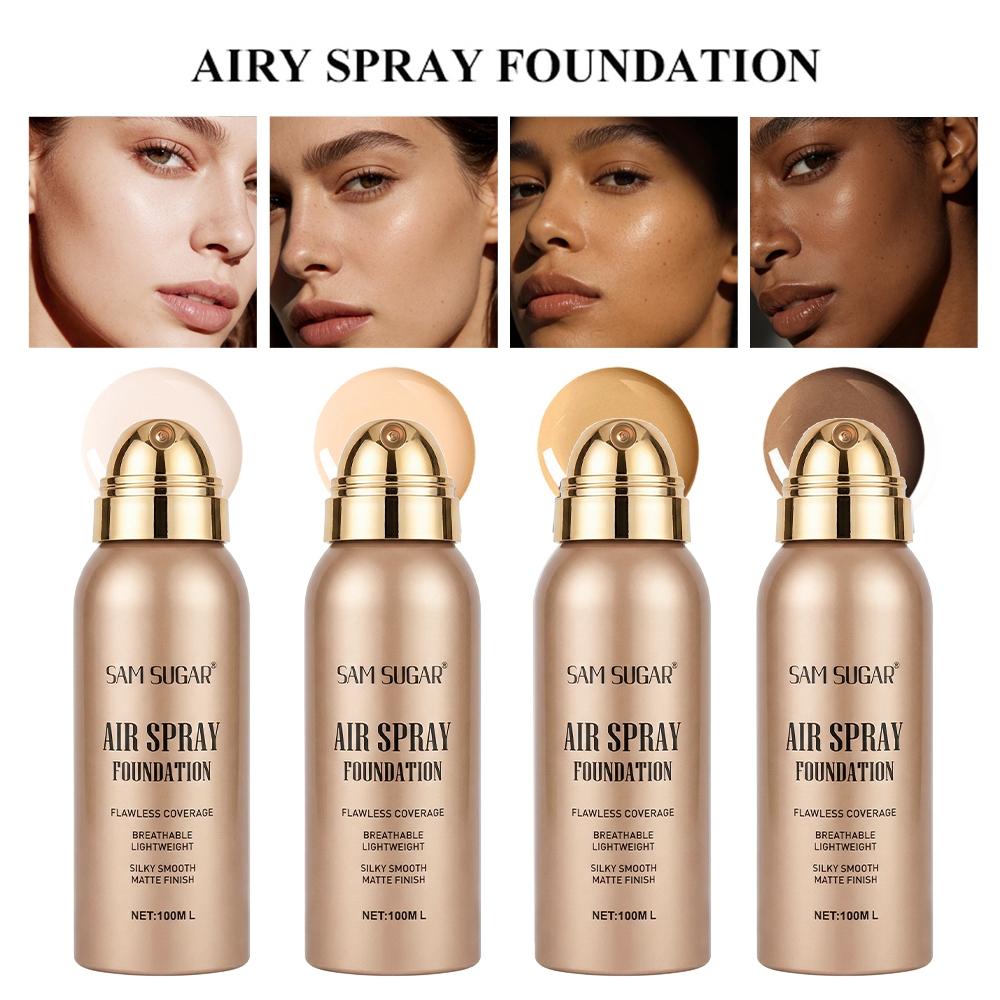 Sam Sugar Spray Foundation Liquid, Waterproof Skin-Friendly Long-Lasting Natural Lightweight Breathable Flawless Coverage Silky Smooth Matte Finish, Makeup Base