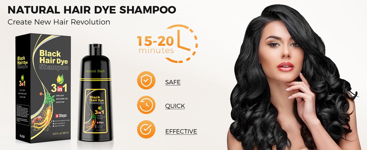 COSMTEK 3 in 1 Black Hair Dye Shampoo - Herbal Ingredients Can cover gray hairs,Contains Ginseng Extract,Natural Haircoloring