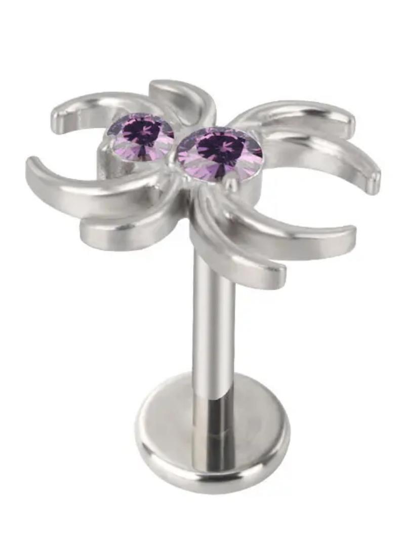 Astm F136 Titanium Spider Ear Studs, Double Round Cz Paved Top, Threaded Labret Tragus Lip Earrings, Punk Style, All Seasons