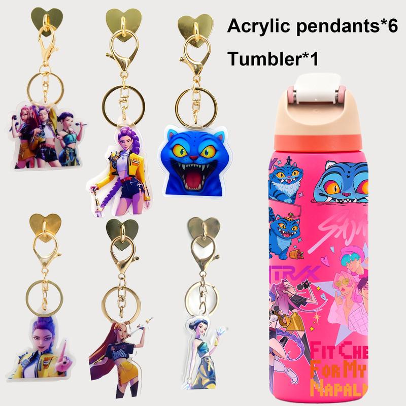 AuraCup 1pc 19/24/32oz Stainless Steel Insulated Tumbler, Insulated Travel Drinkware, KPop Demon Hunters, with Lid and Straw, Keep Hot 12H/Cold 24H, Great for School, Travel or Coffee, Gift for Teens or Pop Culture Fans, Valentine’s Day