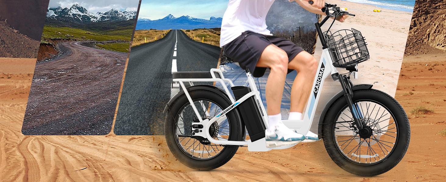 Caroma Peak 1200W Electric Scooter with Seat, 20" X 3" Off-Road Tires, 500Wh Battery, 30Miles Range, 20MPH Top Speed, Adjustable Electric Scooter for Adults with Basket, Adults Ebike for Commuting