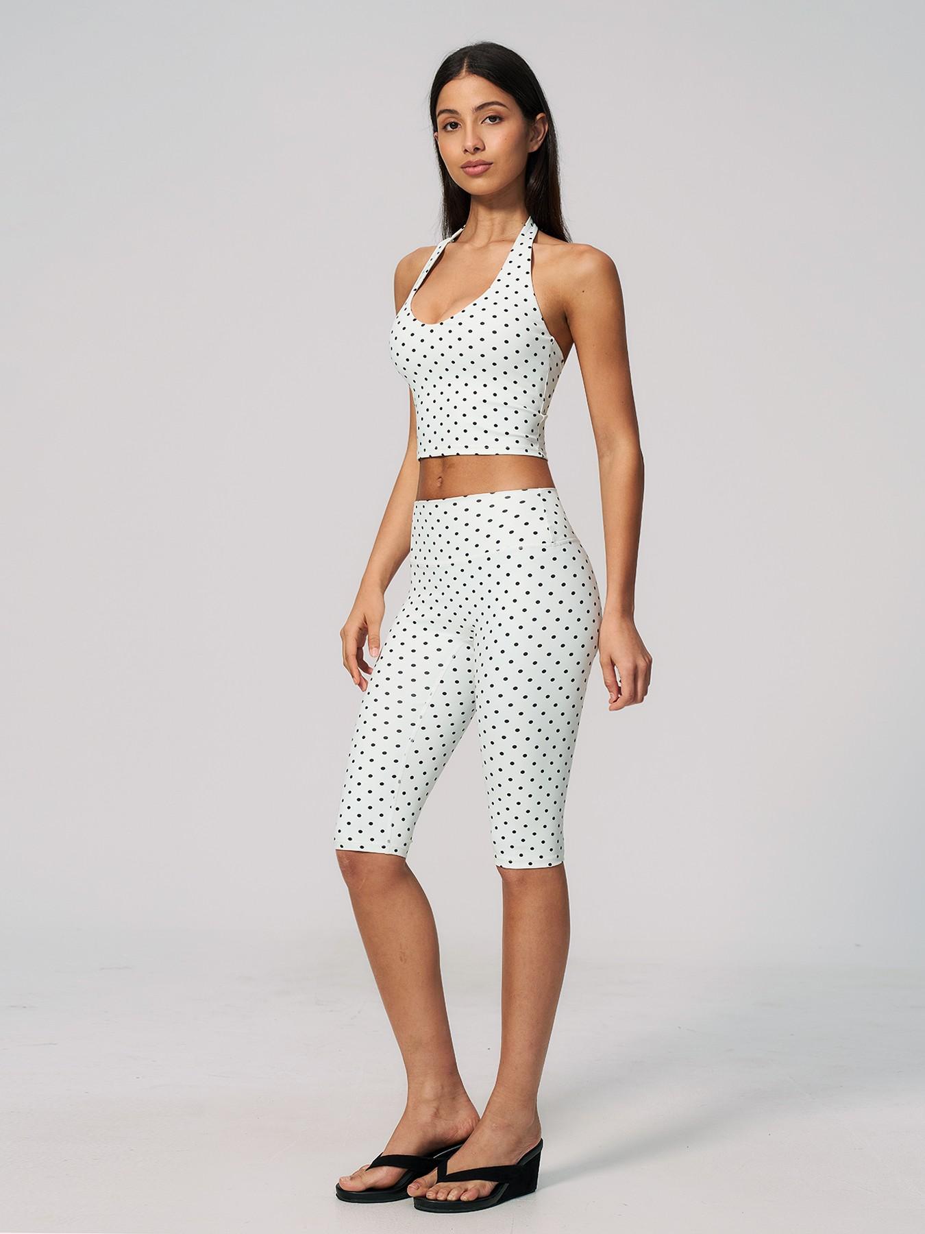 New Dot Pattern Yoga Set for Women, Polyester Ammonia Print Deep V High Elastic Fitness Sports Set, Cross-Border Latest Design, Athletic Yoga Set, High Stretch Activewear, Workout Sets