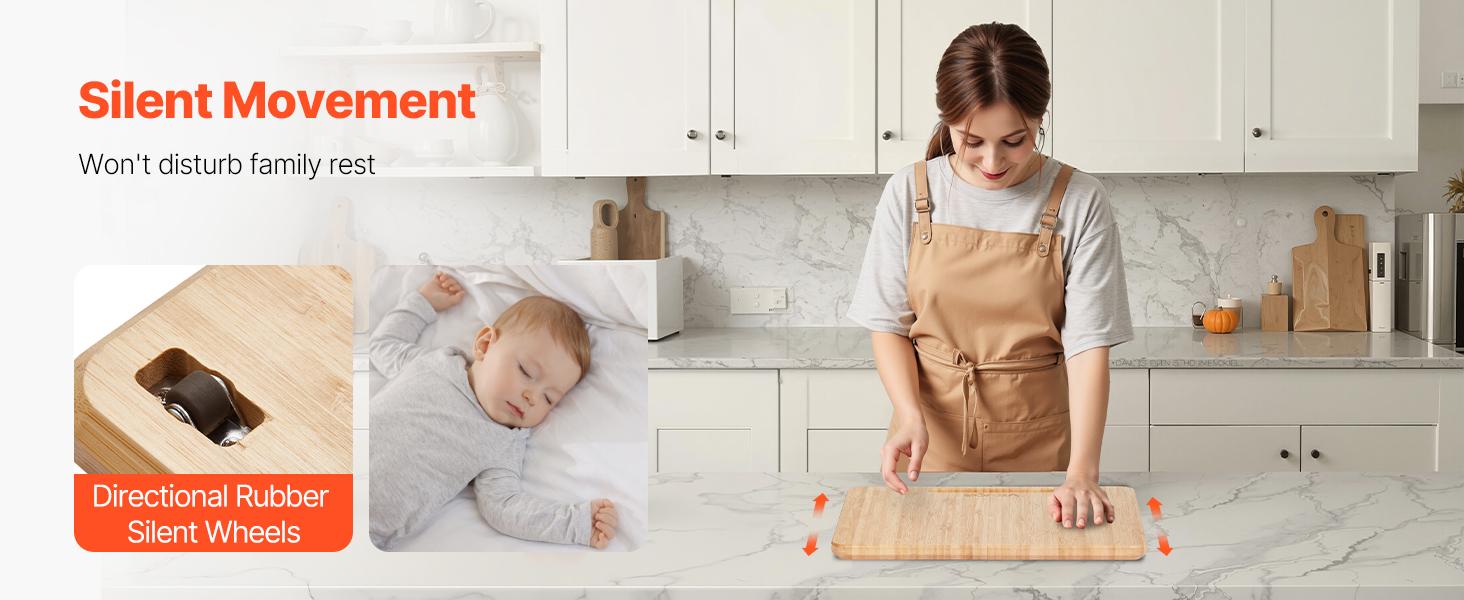 VEVOR Appliance Slider, Small 10.5x 13-inch, Rolling Sliding Tray with Rubber Wheels Hollow Handle, Easy to Clean, Appliance Rolling Tray for Coffee Maker, Kitchen Countertop, Natural Wood