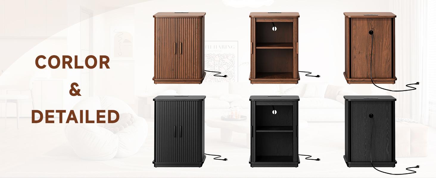 【Sliding Door Design】ONBRILL Square End Table with Storage & Charging Station, Fluted Accent Side Table with Sliding Door & Sturdy Pedestal, Mid-Century Modern Nightstand for Small Space, Living Room Furniture 【Sliding Door Design】ONBRILL Square End Table with Storage & Charging Station, Fluted Accent Side Table with Sliding Door & Sturdy Pedestal, Mid-Century Modern Nightstand for Small Space, Living Room Furniture