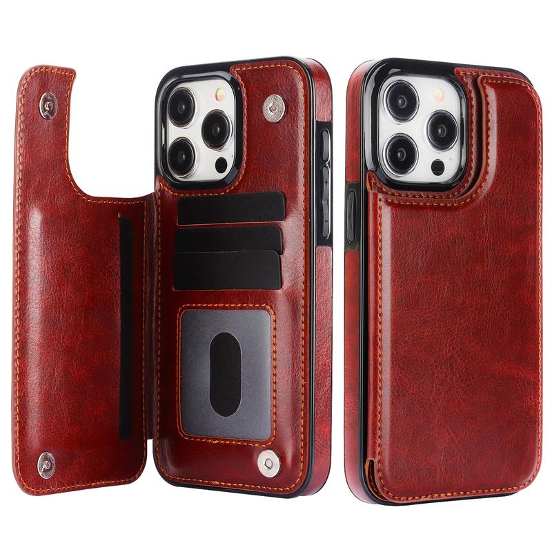 OREKROY Wallet Case with Card Holder For iPhone 16 17 15 14 13 12 Pro Max ,PU Leather Kickstand Card Slots Case Double Magnetic Clasp and Durable Shockproof Phone Cover Back Card Wallet