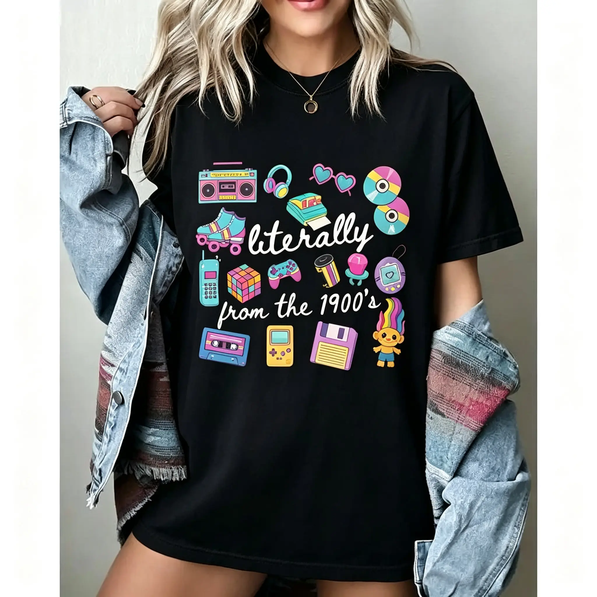 Retro 90s Nostalgia Graphic T-Shirt, Funny Literally From The 1900s Meme Tee, Vintage Millennial Humor Shirt Womenswear Fabric Fit Printed soft cotton