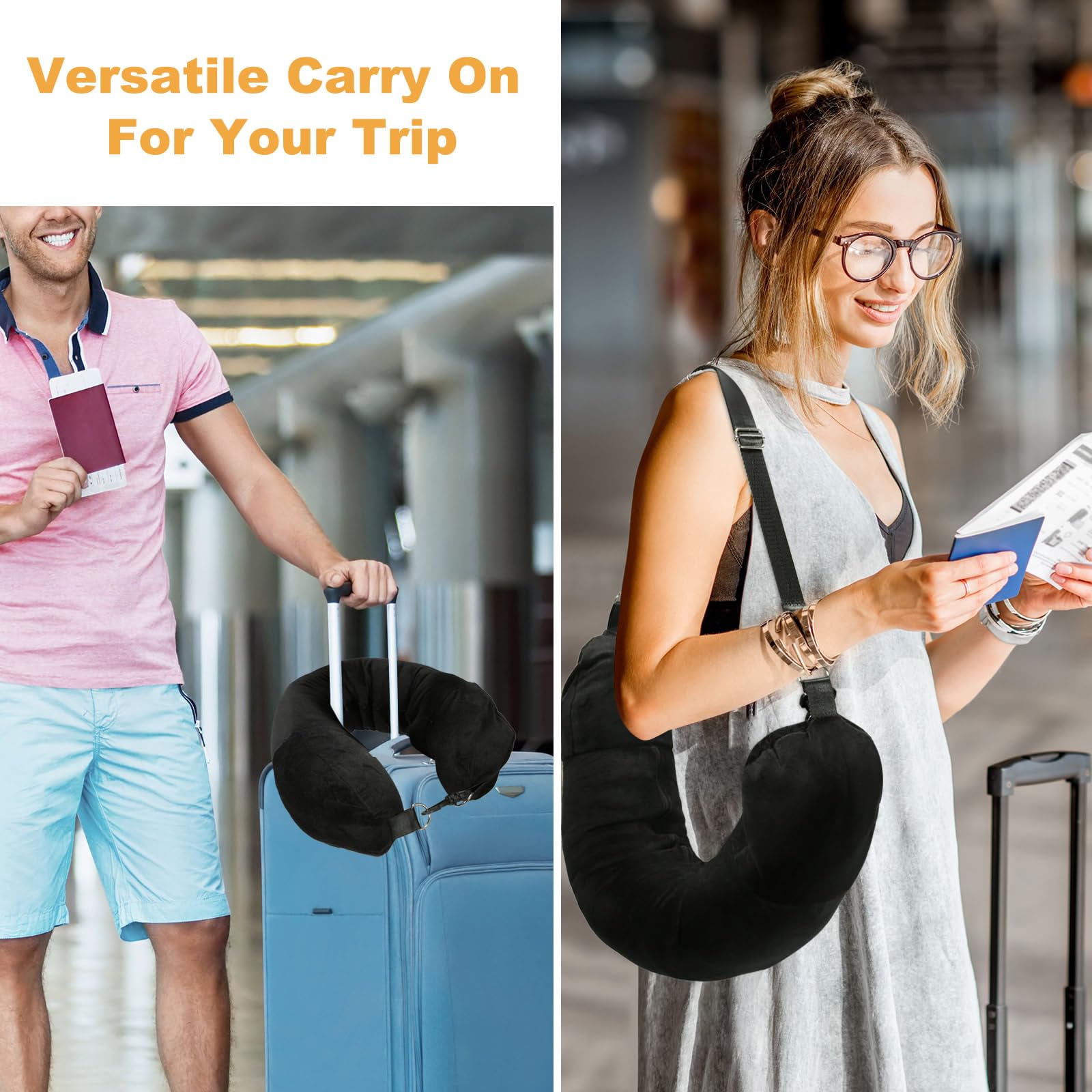 Travel Neck Pillow for Airplane with Fillable Clothing Space, Multi-Functional Plush U-Shaped Travel Pillow, Comfortable Support for Journeys, Travel Neck Cushion