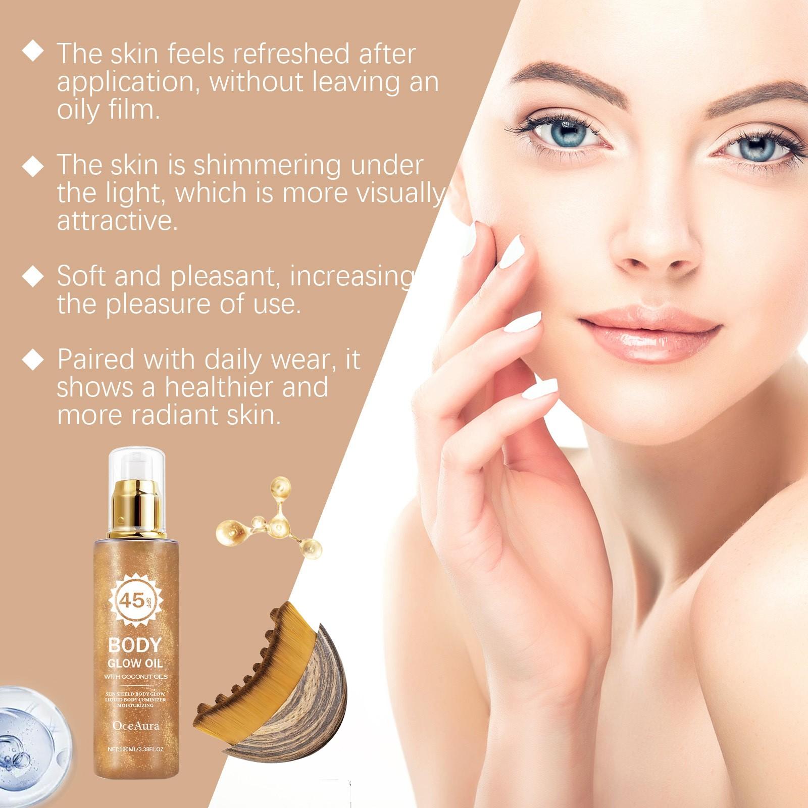 Coconut Highlighter Oil + Contour Brush (100ML+1pc), Outdoor UV Protection, Non-Greasy, Gentle Skin Care, Smooth and Comfortable