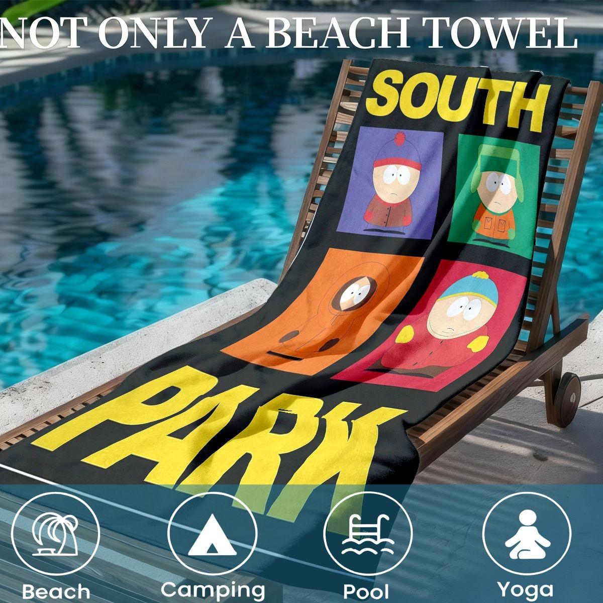 Southern Park Character Beach Towel, Quick-Dry Polyester, Sand-Resistant, Sunscreen, Large Bath Sheet, Surfing, Swimming, Yoga Essential