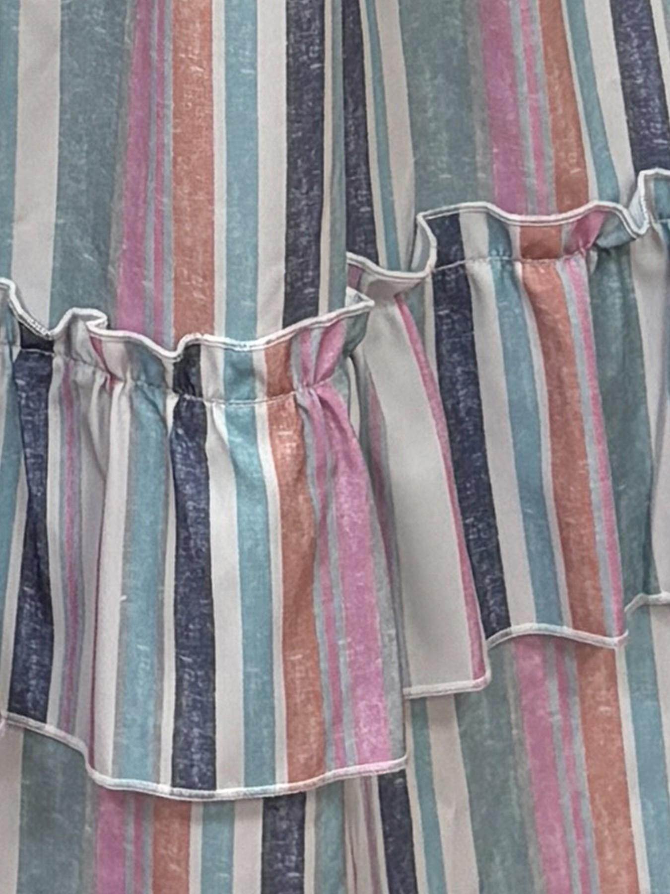 Summer Striped Dress, Layered Cake Dress, V Neck Long Dress, Bell Sleeve, a Line, Ruffle, Elegant, Casual, Retro, Vacation, Commute, Travel