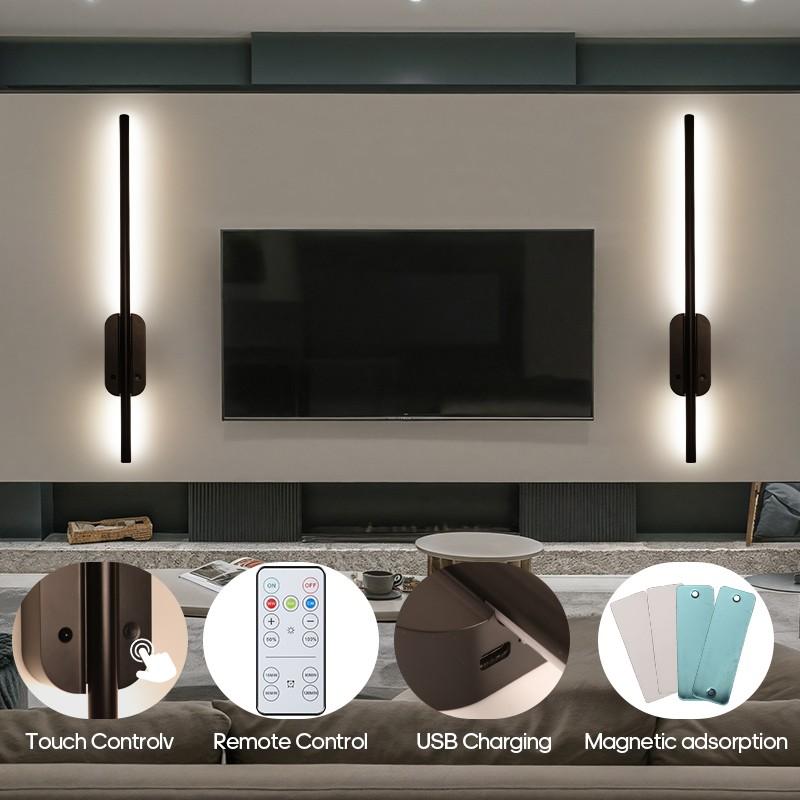 2-Pack Modern Linear LED Wall Lights, Rechargeable, Timer, Magnetic, for Living Room, Kitchen, Bedroom, Hallway, Cafe, Restaurant, Office