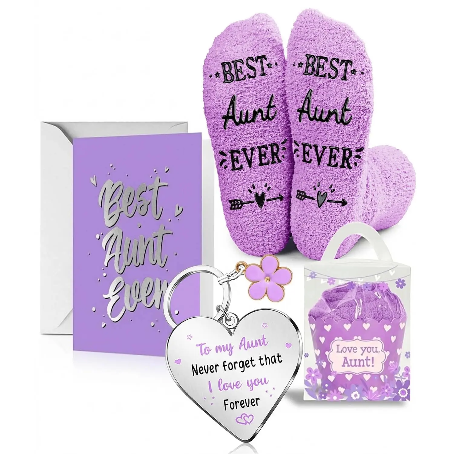 HAPPYPOP Mothers Day Gift Set - Socks Keychain for Mom Aunt Grandma Mother-in-Law Sisters with Card