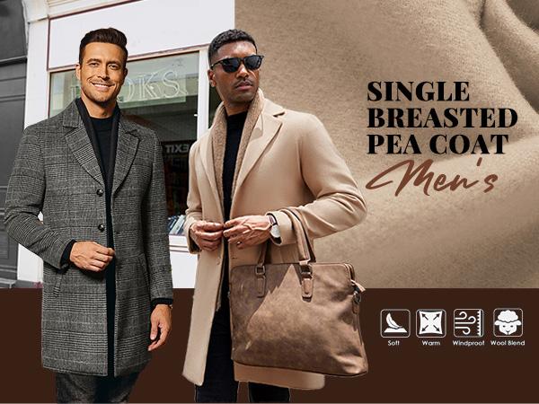 COOFANDY Mens Wool Blend Winter Overcoat - Classic Notched Lapel Single Breasted Design with Pockets