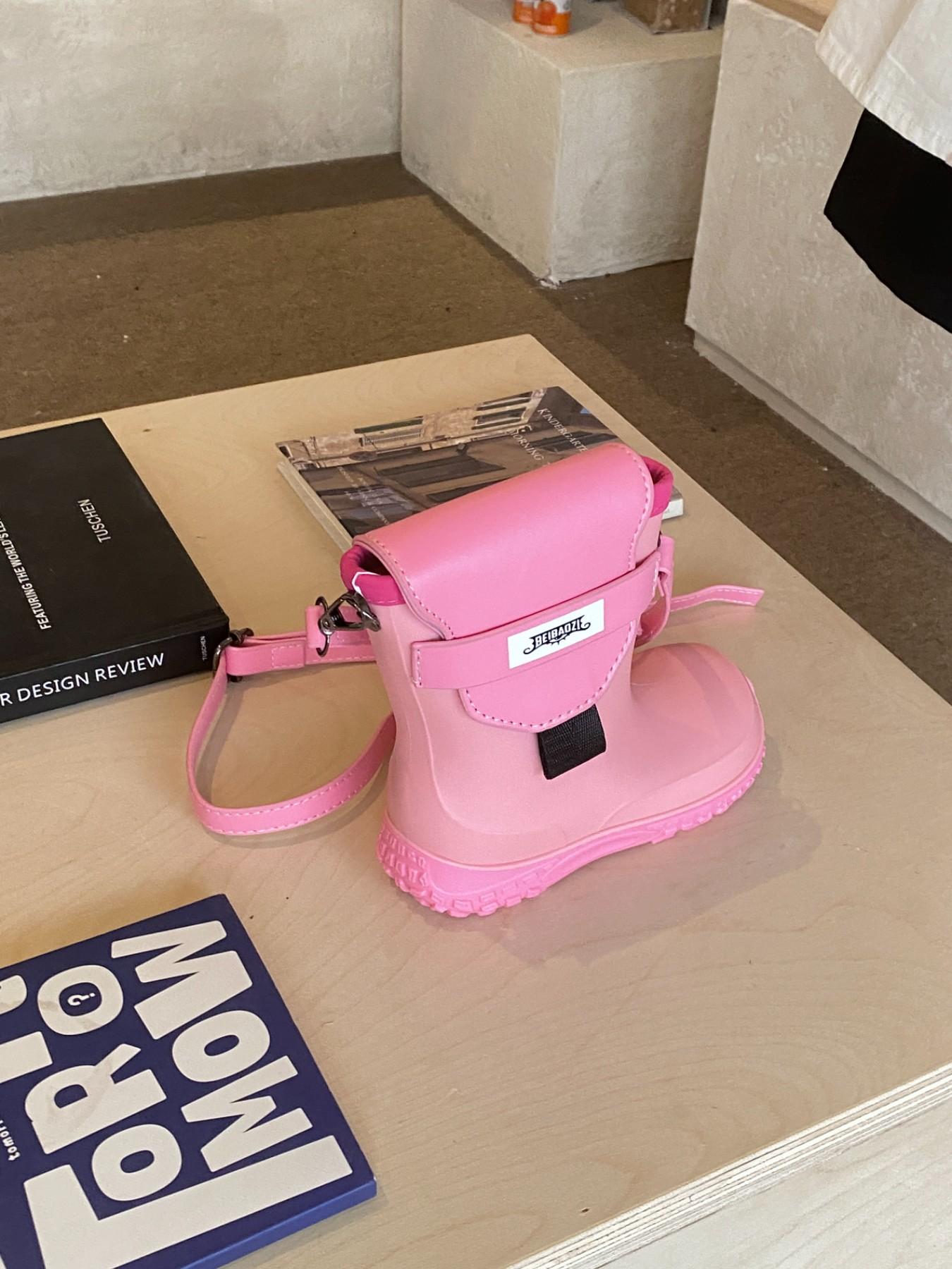 Unique Street Style Rain Boot Design, Playful Twist, Colorblock Pattern, Adjustable Shoulder Strap, Suitable for Sweet Girls & Cool Guys, High-End Look