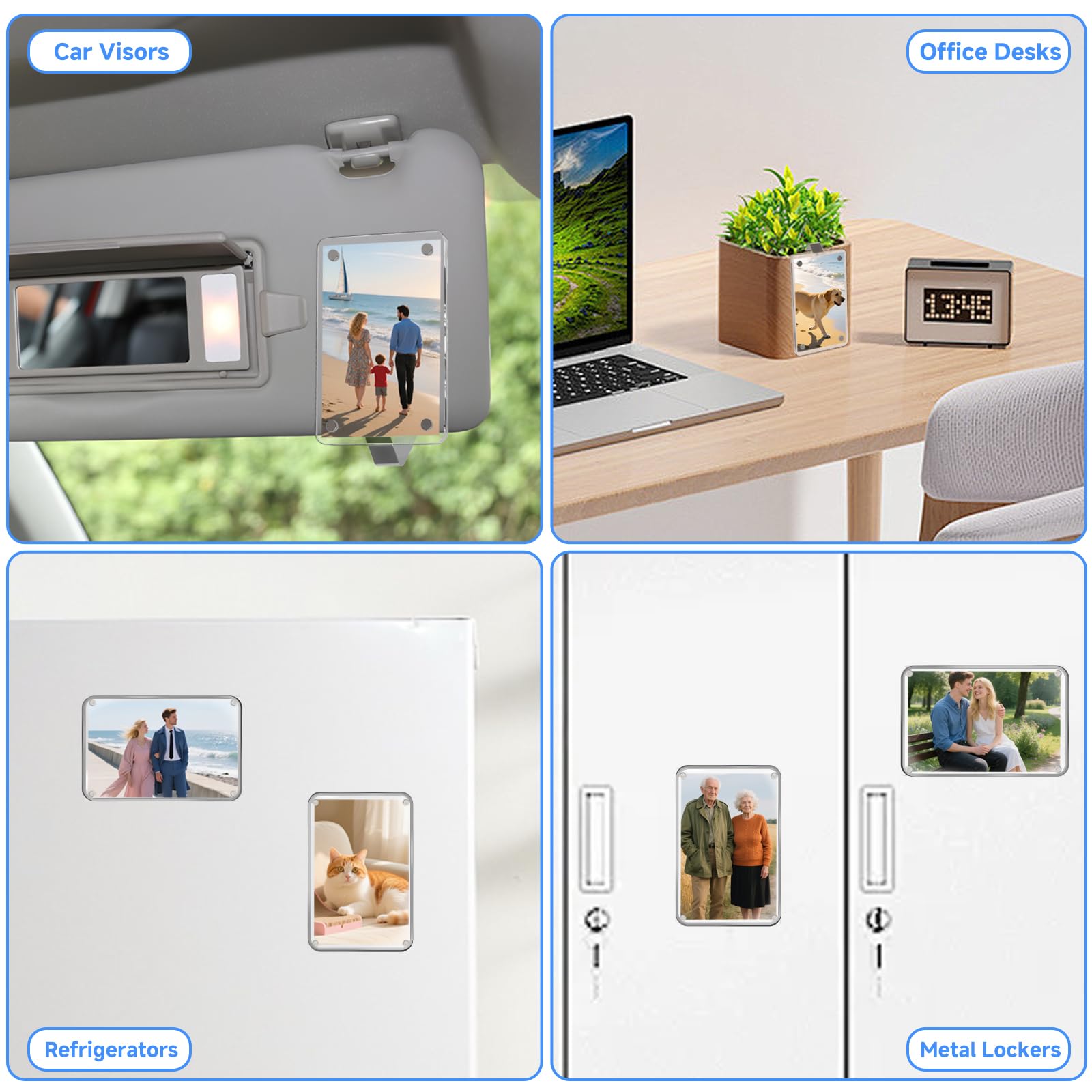 Strong Magnetic Four - Corner Adsorption Acrylic Photo Frame, Fits 2.4*3.5 Inch Photos, Universal for Car and Desktop