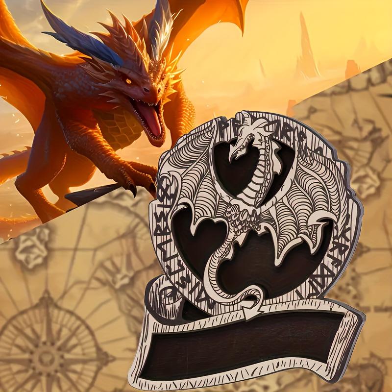 Wooden D&d Dice Cup Mat, Holds 7 Polyhedral Dice, Classic Rpg Dragon Icon, Durable Game Accessory, Perfect Gift for Gamers, Bar Kitchen Home Use
