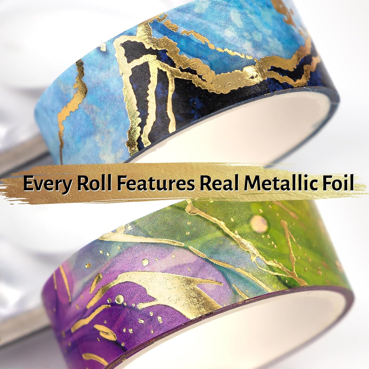 Washi Tape Set - 24 Rolls Metallic Foil Marbling Washi Tape, Decorative Washi Tapes for Junk Journal Supplies,  Journal Supplies, DIY Crafts, Scrapbooking, School Supplies