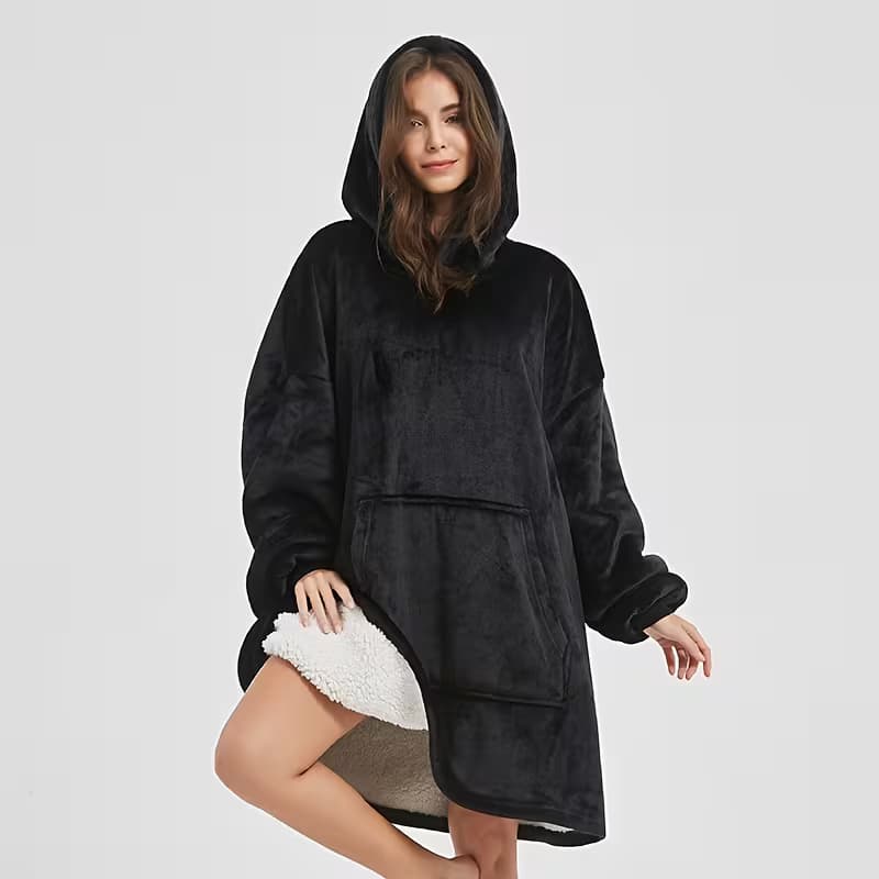 Comfortable Loose Fit Hooded Sweatshirt Blanket, Winter Warm Plaid Flannel Wrap, Pocket Design, Perfect Christmas Gift