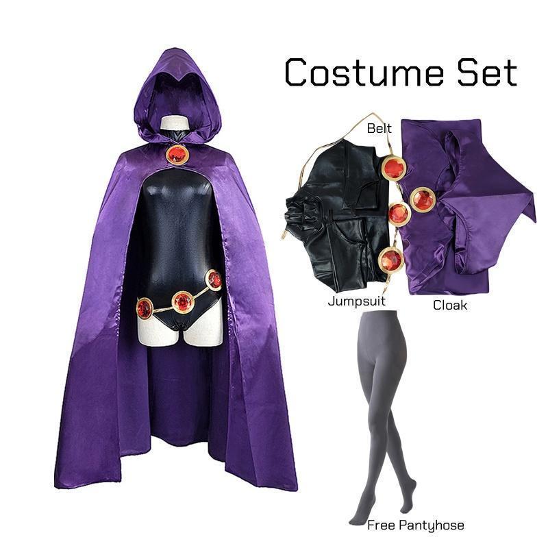 Women's Teen Titans Raven Cartoon Character Cosplay Jumpsuit with Purple Cloak & Belt, Halloween Easter Garment for Girls (Toys & Hobbies DIY Specialty Supply)