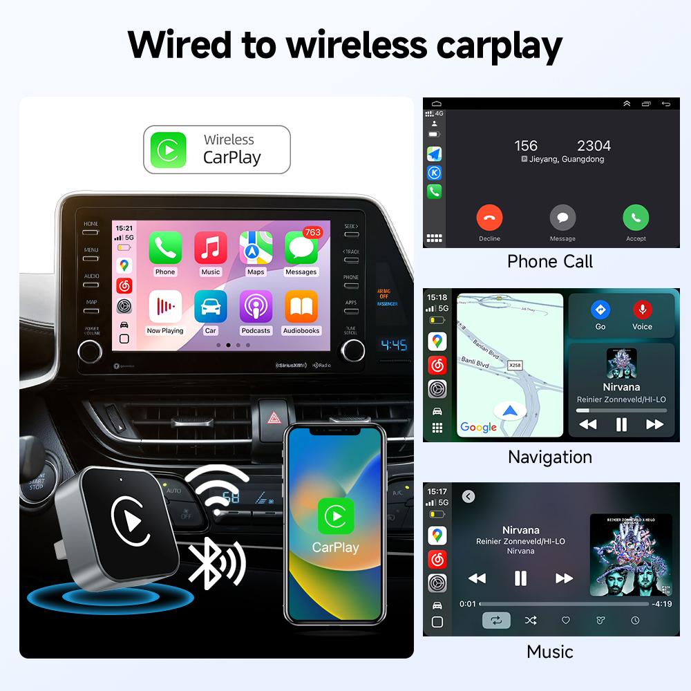 Wireless CarPlay & Android Auto Mini Adapter, Fast-Cooling Portable Plug-and-Play Bluetooth-Compatible Connection Dongle