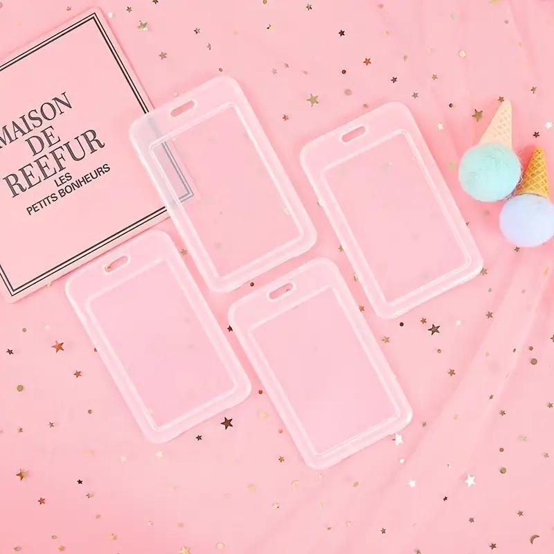 5pcs Waterproof Transparent ID Badge Box, Protect Bank Cards and Ids, Re-Sealable Zipper, Lanyard, Plastic Clip, Office School Travel