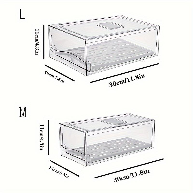 Transparent Rectangular Plastic Storage Box, Stackable Drainage Food Container, Kitchen Refrigerator Organizer, Drawer Style, Fridge Organizer