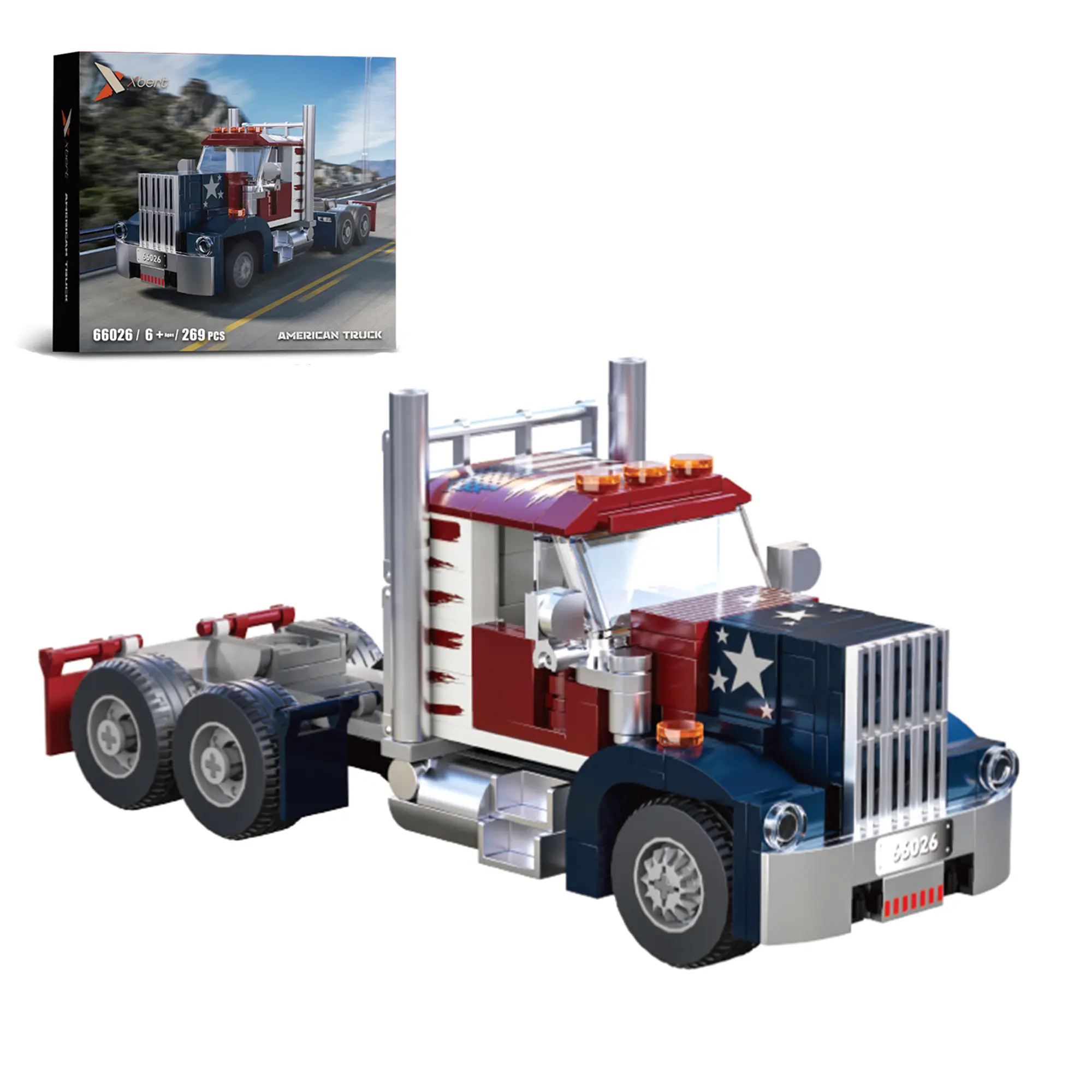 Highly Restored American Semi Truck Building Blocks Model Toys Classic Tractor Truck Bricks Kits Collectible Construction Set Creative DIY Building Model  Teens Adult Birthday Holiday Gifts Desktop Display Ornaments