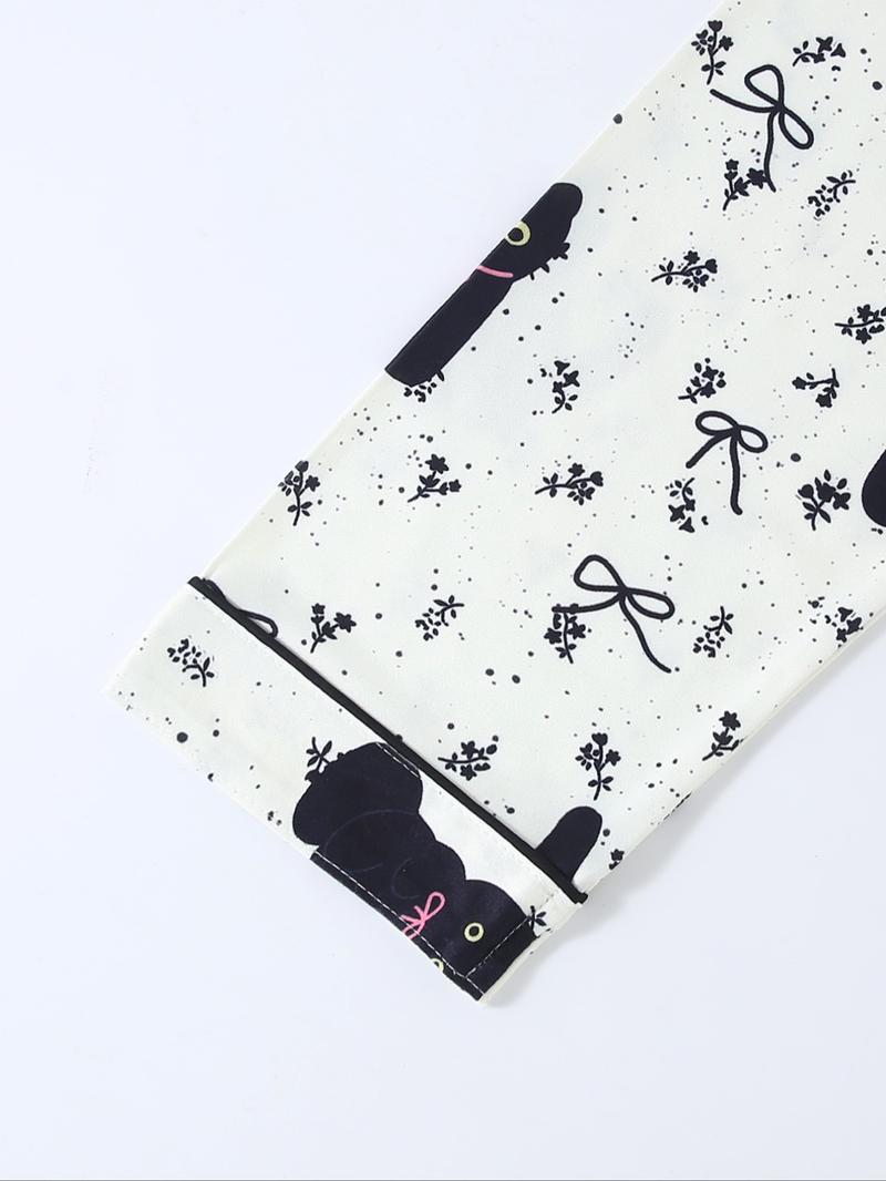 Women's Long Sleeve Pajama Set, 2-Piece Sleepwear Suit, Cartoon Animal Design, Leopard Pattern, All-Season Comfortable Loungewear