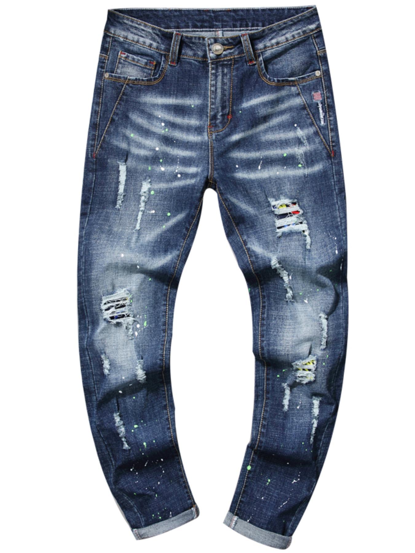 ZYNE Men's Regular Fit Ripped Straight Leg, Casual Comfy Denim Pants for Daily Wear, Fashion Men's Bottoms for All Seasons, Distressed Jean