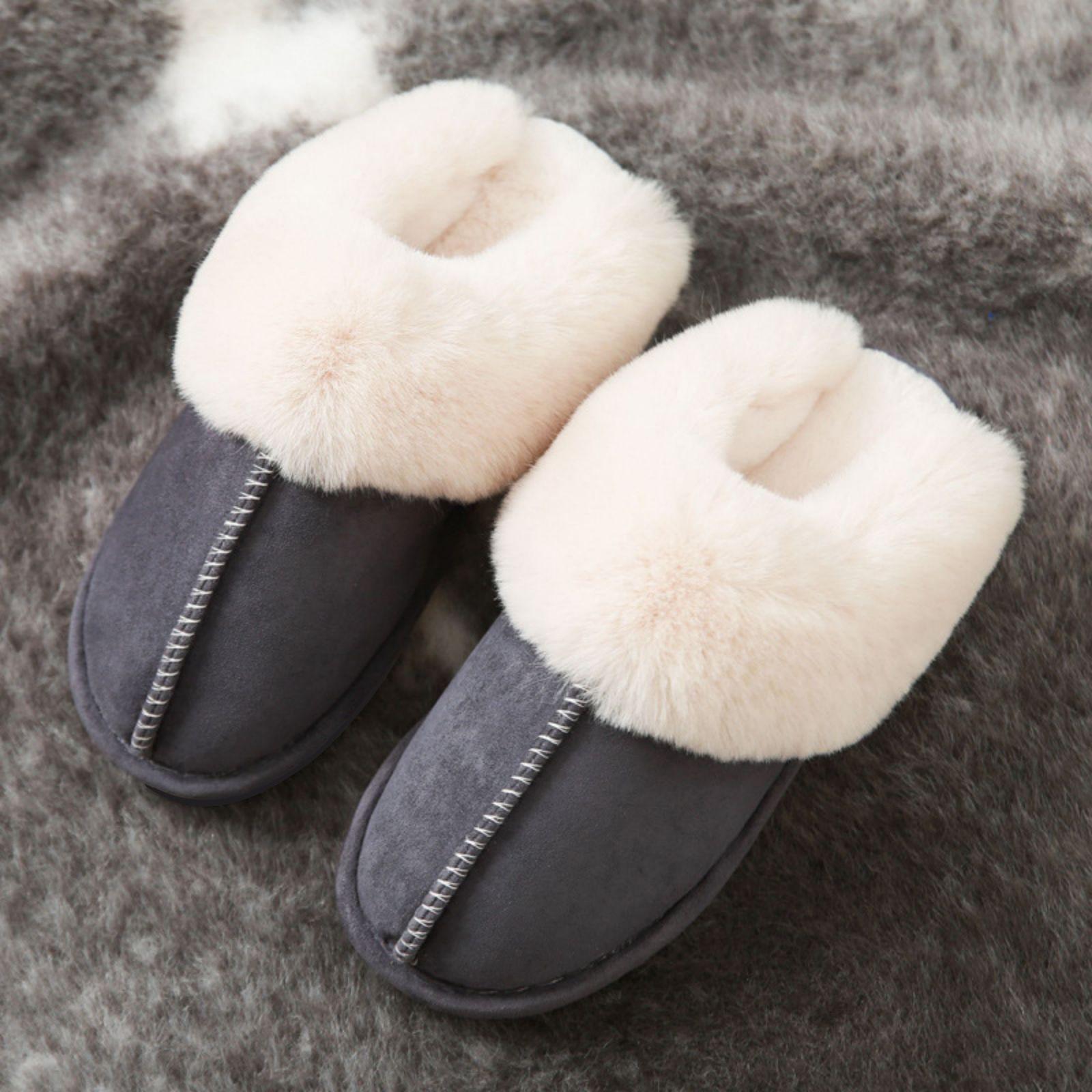 Women's Winter Fur Slippers Suede Fluffy Faux Fur Memory Foam Cushion, Indoor and Outdoor Springfresh