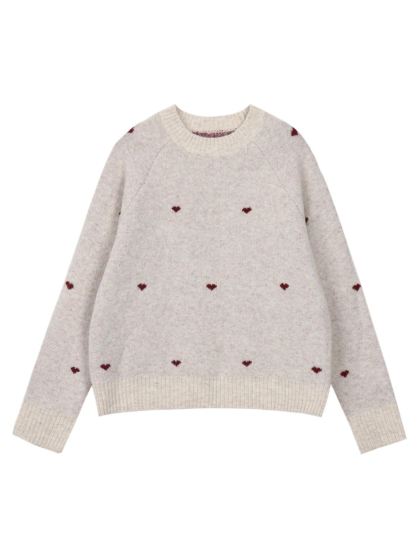 Plus Size Women's Fall Winter Heart Pullover, Chic Long Sleeve Drop Shoulder Knitwear Knitting, Cozy Crew Neck Sweater for Casual Daily Wear Tops
