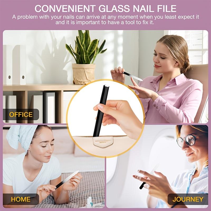 3PCS Premium Glass Nail File Set with Case - Professional Double Sided Crystal Nail Files for Natural & Acrylic Nails, Portable Manicure Tools for Home & Salon Use, Unisex Fingernail & Toenail Buffer for Smooth Shaping
