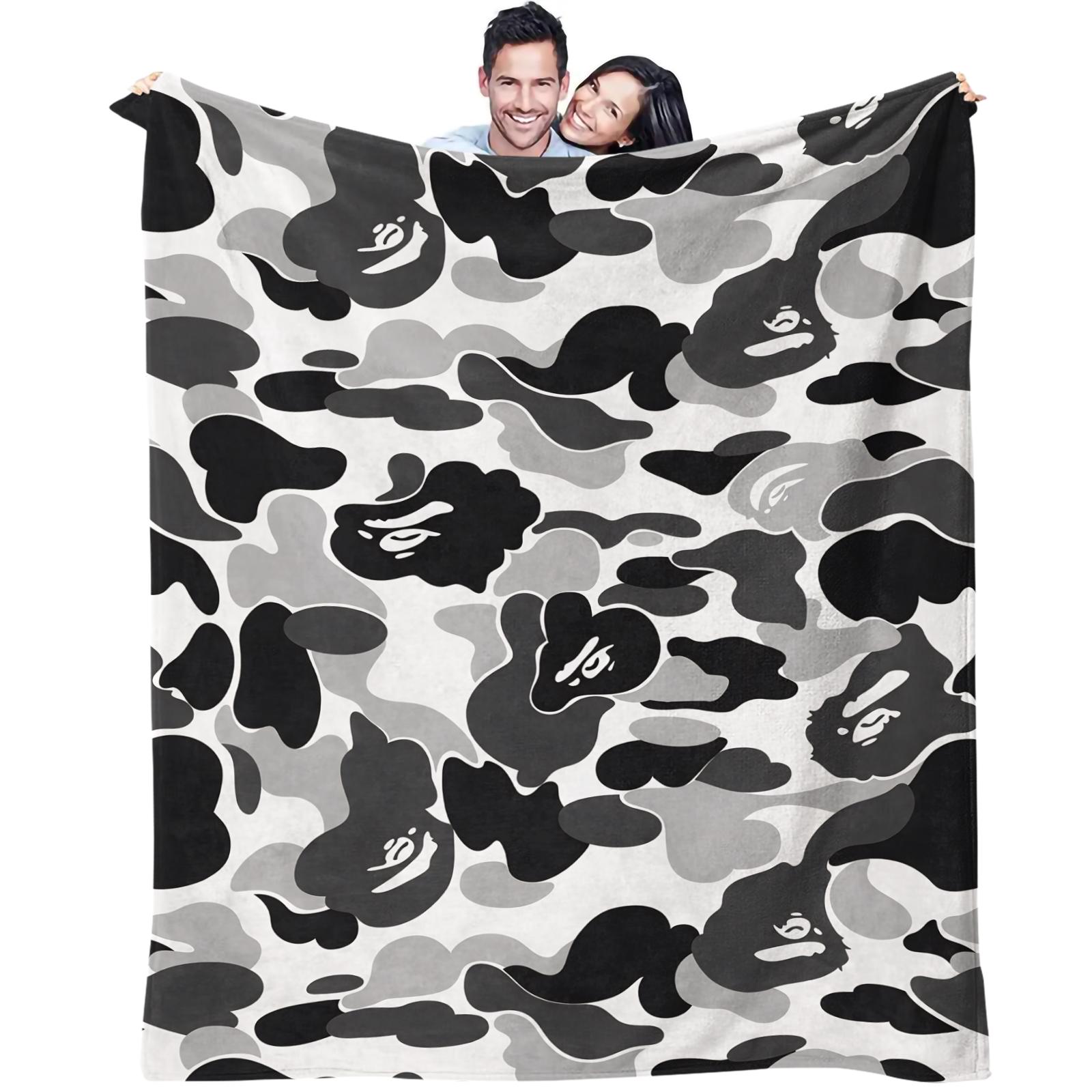 Cartoon Camo Anime Flannel Blanket, Multi-use for Car, Home & Library, Soft Lightweight and Machine Washable, Trendy Gift for Housewarming, Christmas & Birthday