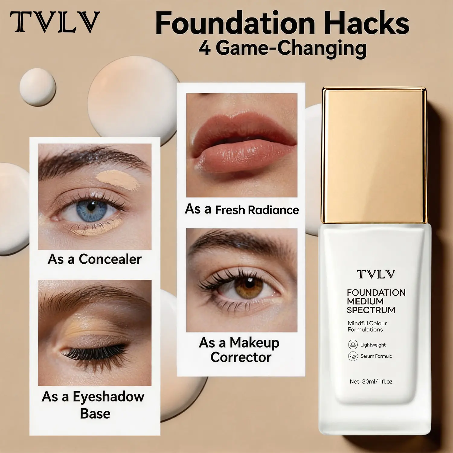 Medium Wave Color-Changing Foundation Liquid, Long-Lasting Concealer, Waterproof Sweatproof, Natural Fit, No Cake Effect
