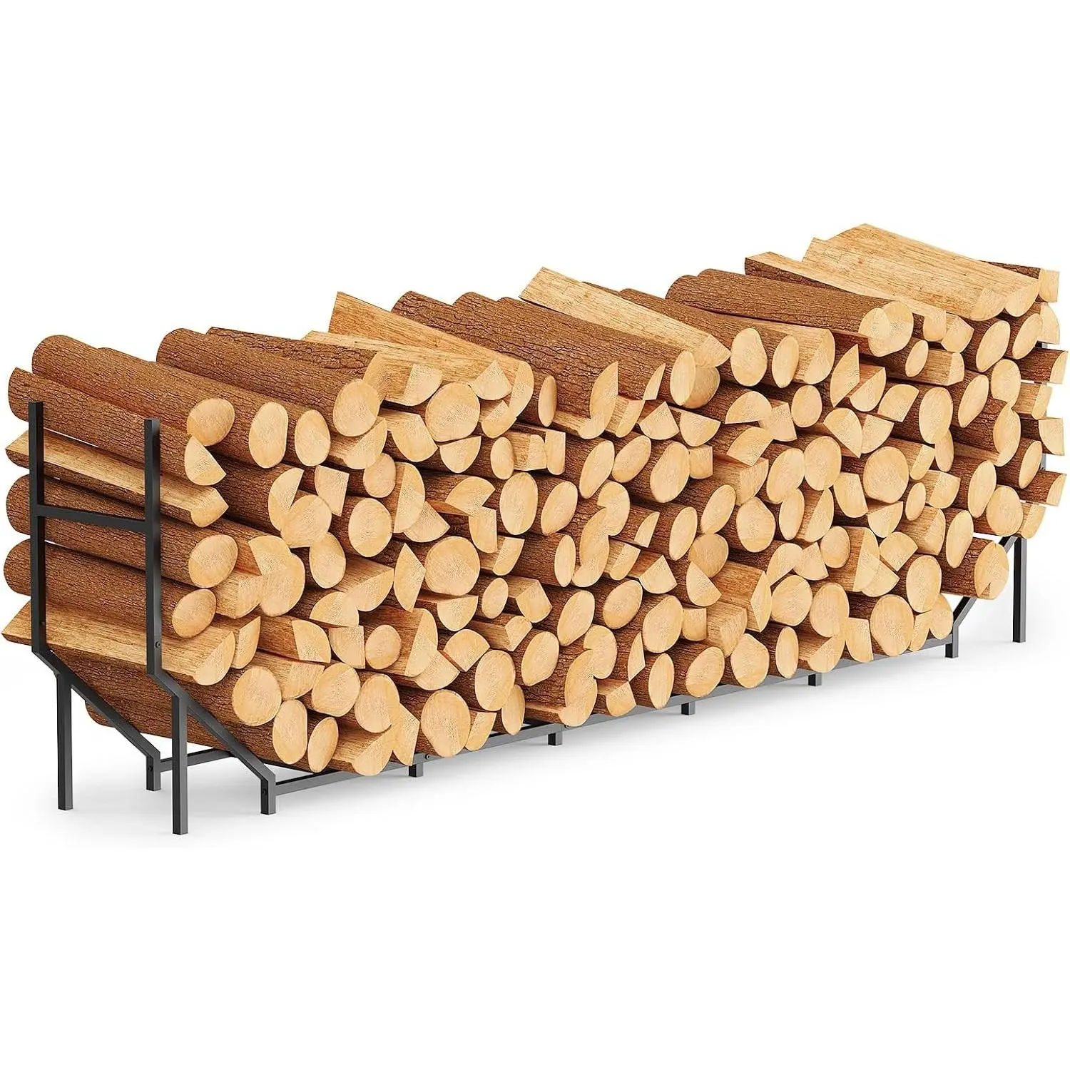 8.6FT Firewood Rack Holder Outdoor, Heavy Duty Metal Firewood Storage Stand for Patio, Stable Log Holder Wood Stacker Firewood Organizer for Porch Backyard
