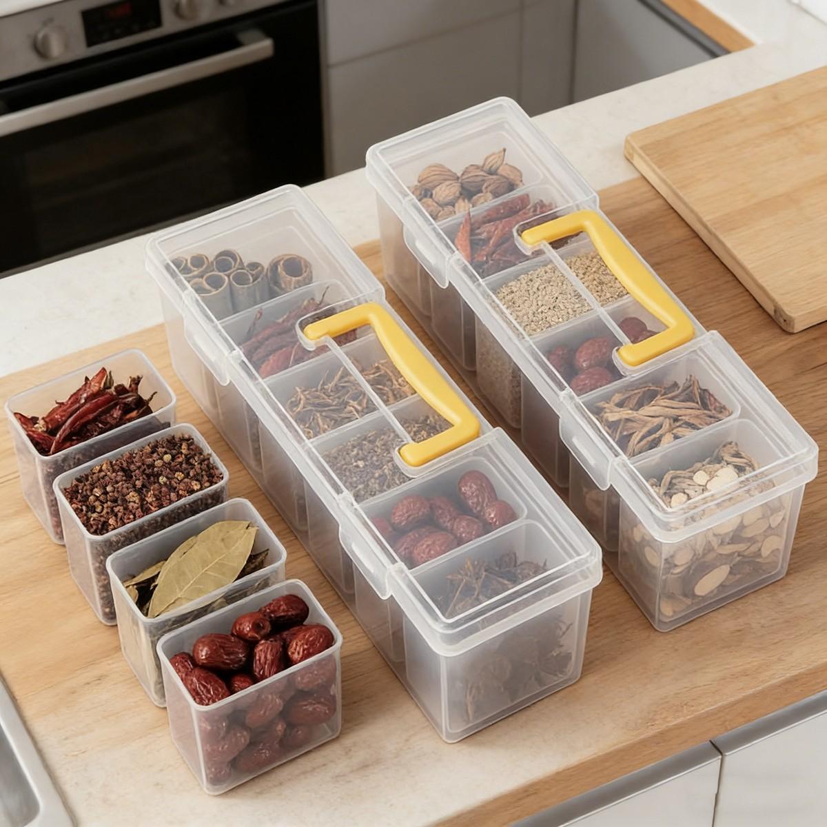 7 PCS Storage Box Set, clear plastic containers for spices, grains, and snacks, easy-access design for kitchen organization, perfect for home cooking, meal prep, and countertop storage, Transparent