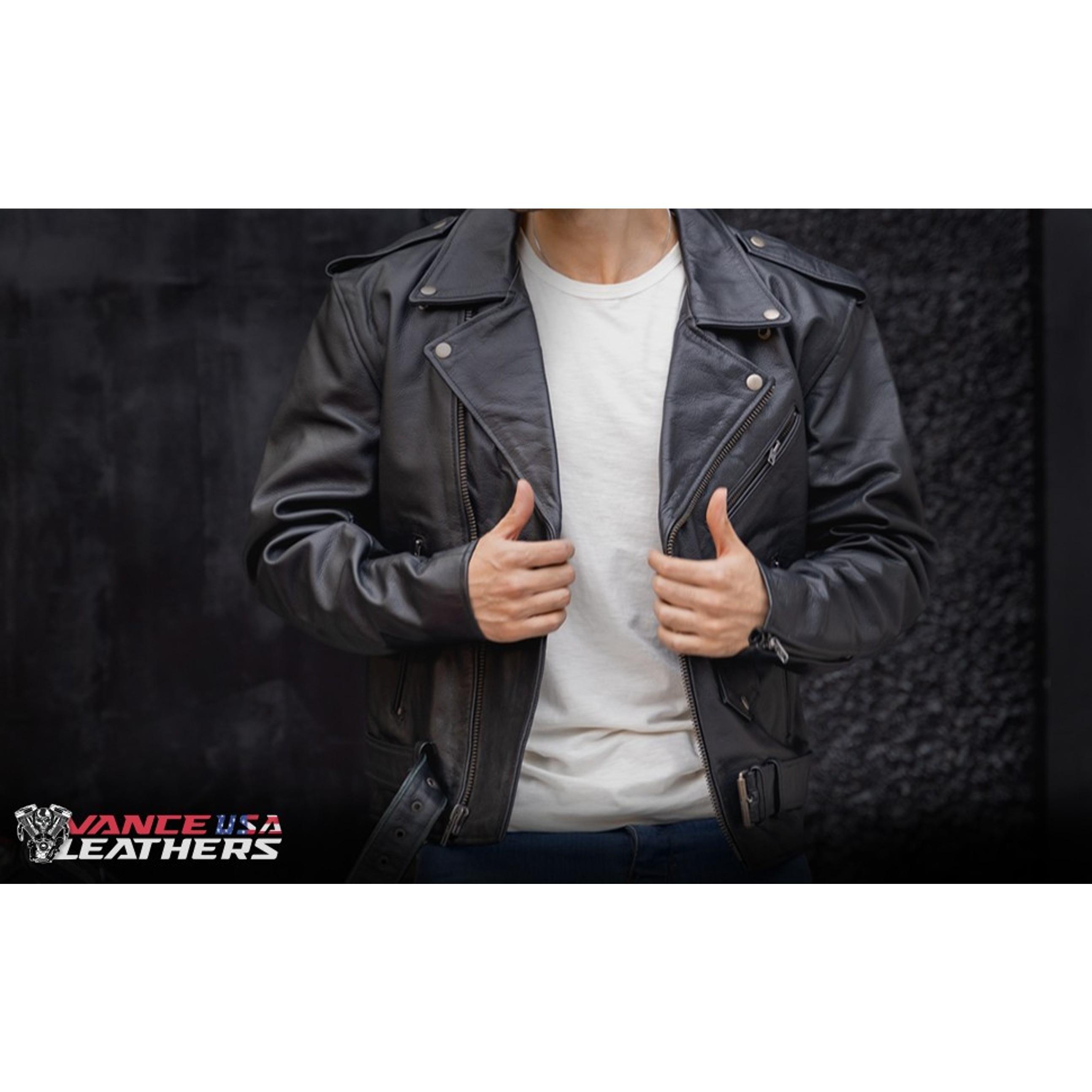 Mens Premium Cowhide Conceal Carry Insulated Liner Side Laces Classic MC Motorcycle Biker Black Leather Jacket