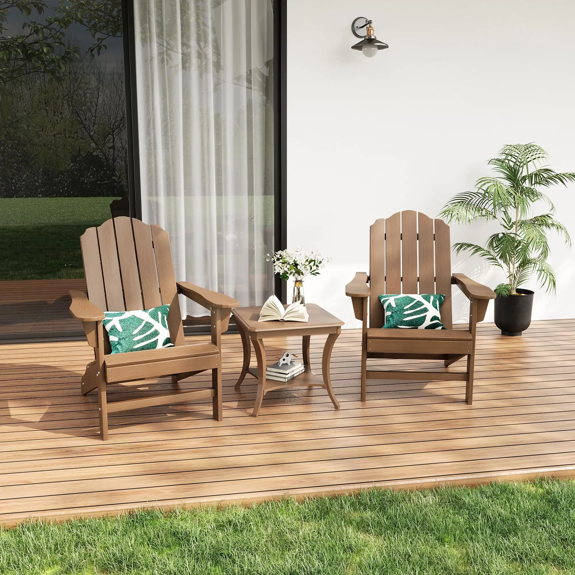 GARVEE Adirondack Chair for Patio, HDPE Outdoor Lawn Chair with Wood Texture for Garden Backyard Deck Poolside Use