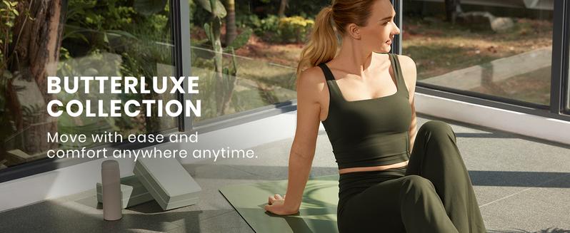 CRZ YOGA Butterluxe Womens Square Neck Longline Sports Bra - Workout Crop Tank Tops Padded with Built in Shelf Yoga Bra